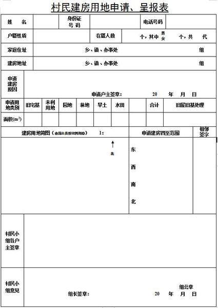 農(nóng)村建房用地申請(qǐng)表